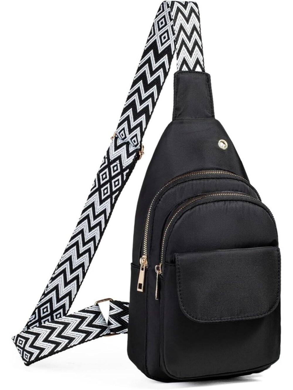 Womens Black Small Sling Backpack Chest Bag For Travel Hikes Crossbody Bag